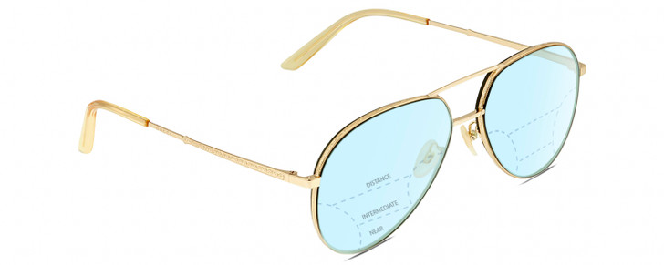 Profile View of Gucci GG0356S Designer Progressive Lens Blue Light Blocking Eyeglasses in Gold Unisex Pilot Full Rim Metal 59 mm