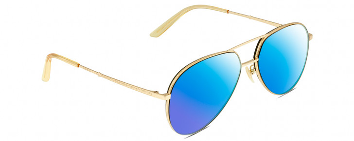 Profile View of Gucci GG0356S Designer Polarized Sunglasses with Custom Cut Blue Mirror Lenses in Gold Unisex Pilot Full Rim Metal 59 mm