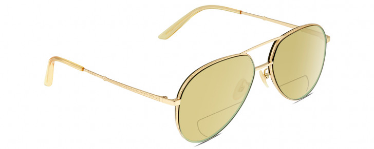 Profile View of Gucci GG0356S Designer Polarized Reading Sunglasses with Custom Cut Powered Sun Flower Yellow Lenses in Gold Unisex Pilot Full Rim Metal 59 mm