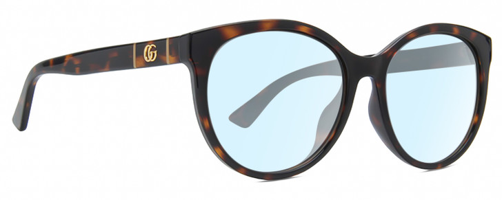 Profile View of Gucci GG0636SK Designer Blue Light Blocking Eyeglasses in Tortoise Havana Gold Ladies Round Full Rim Acetate 56 mm