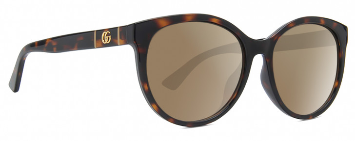 Profile View of Gucci GG0636SK Designer Polarized Sunglasses with Custom Cut Amber Brown Lenses in Tortoise Havana Gold Ladies Round Full Rim Acetate 56 mm