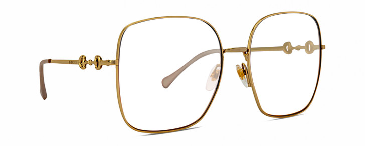 Profile View of Gucci GG0879S Designer Bi-Focal Prescription Rx Eyeglasses in Gold Ladies Square Full Rim Metal 61 mm