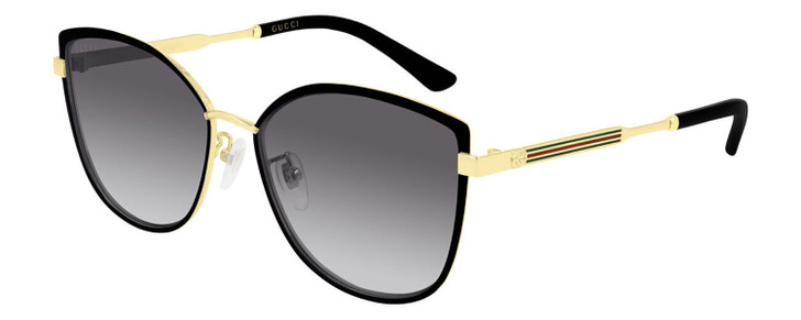 Profile View of Gucci GG0589SK Womens Cat Eye Designer Sunglasses in Black Gold/Grey Smoke 57 mm