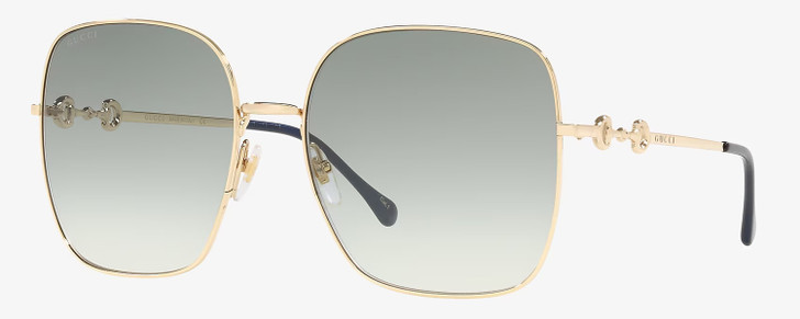 Profile View of Gucci GG0879S Womens Square Designer Sunglasses Shiny Gold Navy Blue/Green 61 mm