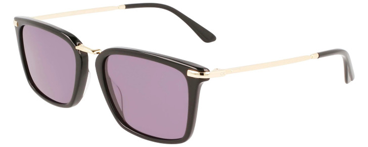 Profile View of Calvin Klein CK22512S Unisex Rectangle Designer Sunglasses Black Gold/Grey 53 mm