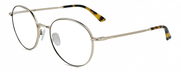 Profile View of Calvin Klein CK21127S Designer Single Vision Prescription Rx Eyeglasses in Gold Tortoise Havana Unisex Round Full Rim Metal 54 mm