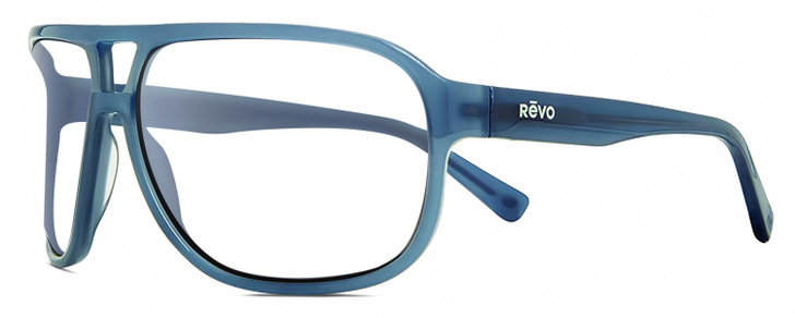 Profile View of REVO HANK Designer Reading Eye Glasses with Custom Cut Powered Lenses in Slate Grey Blue Unisex Pilot Full Rim Acetate 62 mm