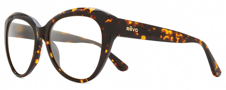 Profile View of REVO ROSE Designer Reading Eye Glasses in Tortoise Havana Brown Ladies Cat Eye Full Rim Acetate 55 mm