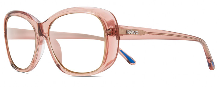 Profile View of REVO SAMMY Designer Single Vision Prescription Rx Eyeglasses in Pink Crystal Ladies Cat Eye Full Rim Acetate 56 mm