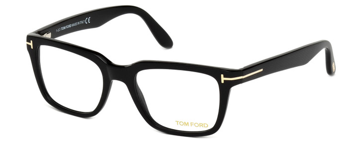 Profile View of Tom Ford CALIBER FT5304-001 Unisex Square Reading Glasses Gloss Black Gold 54 mm