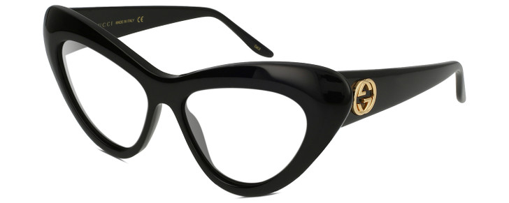 Profile View of Gucci GG0895S Designer Bi-Focal Prescription Rx Eyeglasses in Gloss Black Gold Ladies Cat Eye Full Rim Acetate 54 mm