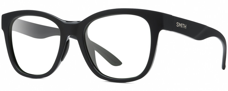 Profile View of Smith Optics Caper-807 Designer Single Vision Prescription Rx Eyeglasses in Gloss Black Unisex Panthos Full Rim Acetate 53 mm