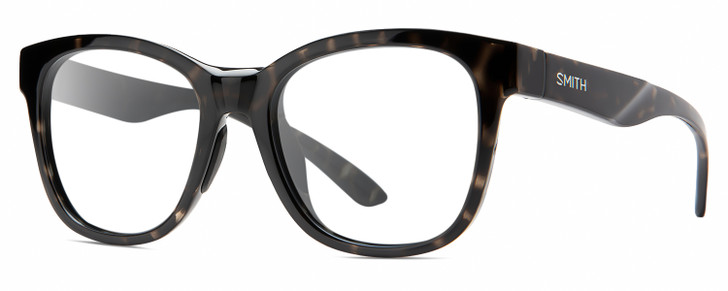 Profile View of Smith Optics Caper-WR7 Designer Reading Eye Glasses in Gloss Black Beige Tortoise Havana Unisex Panthos Full Rim Acetate 53 mm