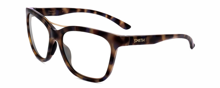 Profile View of Smith Optics Cavalier-MMH/G0 Designer Single Vision Prescription Rx Eyeglasses in Violet Purple Beige Tortoise Havana Gold Ladies Cat Eye Full Rim Acetate 55 mm