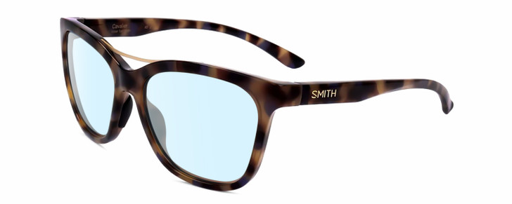 Profile View of Smith Optics Cavalier-MMH/G0 Designer Blue Light Blocking Eyeglasses in Violet Purple Beige Tortoise Havana Gold Ladies Cat Eye Full Rim Acetate 55 mm