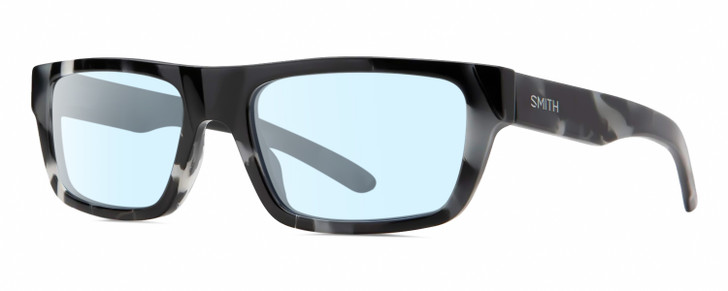 Profile View of Smith Optics Crossfade-TCB Designer Blue Light Blocking Eyeglasses in Black White Grey Zebra Tortoise Ladies Rectangular Full Rim Acetate 55 mm