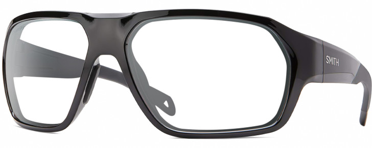 Profile View of Smith Optics Deckboss-807 Designer Progressive Lens Prescription Rx Eyeglasses in Gloss Black Grey Unisex Rectangular Full Rim Acetate 63 mm