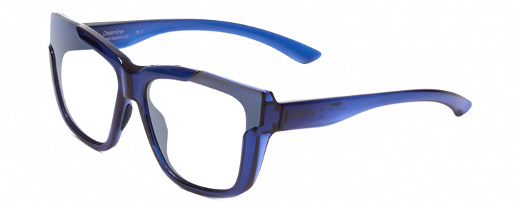Profile View of Smith Optics Dreamline-OXZ Designer Reading Eye Glasses with Custom Cut Powered Lenses in Crystal Sapphire Blue Ladies Cat Eye Full Rim Acetate 62 mm