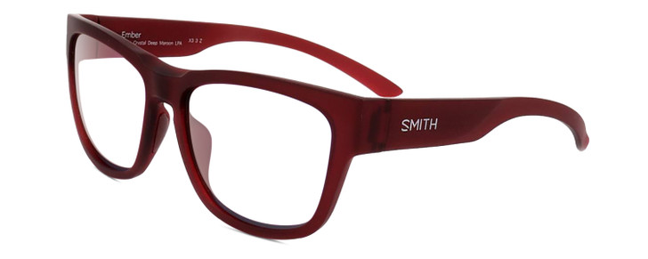 Profile View of Smith Optics Ember-LPA Designer Single Vision Prescription Rx Eyeglasses in Matte Crystal Maroon Red Unisex Cat Eye Full Rim Acetate 56 mm