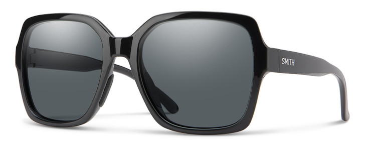 Profile View of Smith Optics Flare-807 Women Square Designer Sunglasses in Black/Smoke Grey 57mm