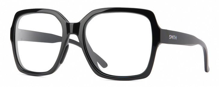 Profile View of Smith Optics Flare-807 Designer Progressive Lens Prescription Rx Eyeglasses in Gloss Black Ladies Square Full Rim Acetate 57 mm