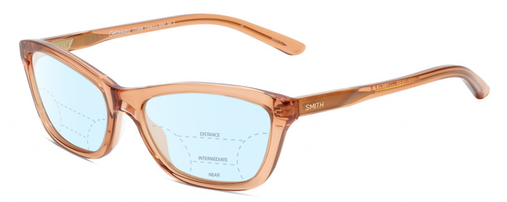 Profile View of Smith Optics Getaway-IMM Designer Progressive Lens Blue Light Blocking Eyeglasses in Crystal Tobacco Brown Ladies Cat Eye Full Rim Acetate 56 mm