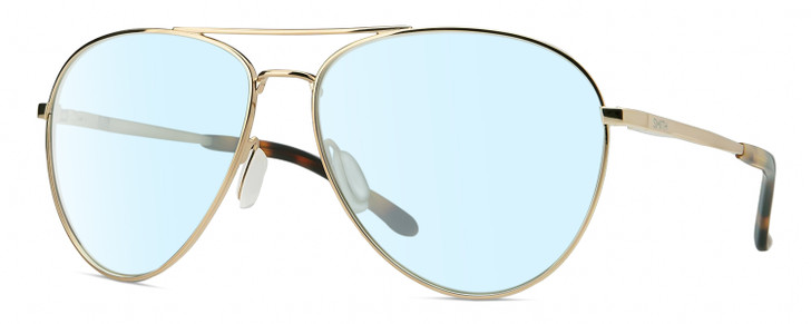 Profile View of Smith Optics Layback-J5G Designer Blue Light Blocking Eyeglasses in Shiny Gold Brown Tortoise Havana Unisex Pilot Full Rim Metal 60 mm