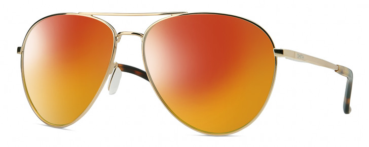 Profile View of Smith Optics Layback-J5G Designer Polarized Sunglasses with Custom Cut Red Mirror Lenses in Shiny Gold Brown Tortoise Havana Unisex Pilot Full Rim Metal 60 mm