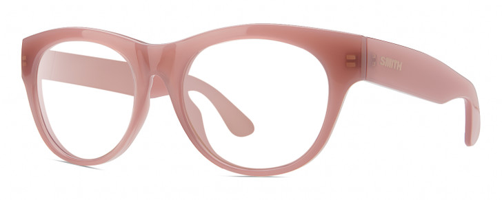 Profile View of Smith Optics Sophisticate-F45 Designer Reading Eye Glasses in Mauve Purple Crystal Ladies Round Full Rim Acetate 54 mm