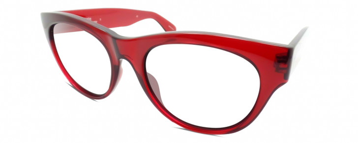 Profile View of Smith Optics Sophisticate-IMM Designer Reading Eye Glasses with Custom Cut Powered Lenses in Crystal Deep Maroon Red Ladies Round Full Rim Acetate 54 mm