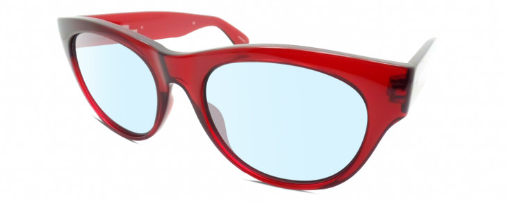 Profile View of Smith Optics Sophisticate-IMM Designer Blue Light Blocking Eyeglasses in Crystal Deep Maroon Red Ladies Round Full Rim Acetate 54 mm