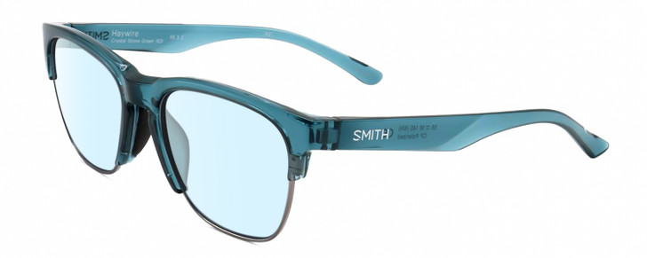 Profile View of Smith Optics Haywire-1ED Designer Blue Light Blocking Eyeglasses in Crystal Stone Green Blue Silver Unisex Panthos Semi-Rimless Acetate 55 mm