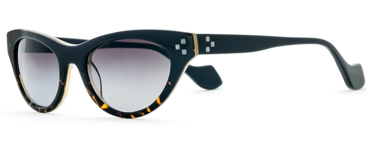 Profile View of Reptile Stiletto Cat Eye Polarized Sunglasses Black Tortoise/Grey Gradient 50 mm