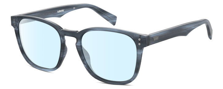 Profile View of Levi's Timeless LV5008S Designer Blue Light Blocking Eyeglasses in Crystal Blue Horn Marble Unisex Panthos Full Rim Acetate 52 mm