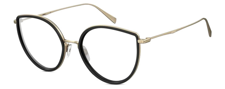 Profile View of Levi's Timeless LV5011S Designer Progressive Lens Prescription Rx Eyeglasses in Gloss Black Gold Ladies Cat Eye Full Rim Metal 56 mm