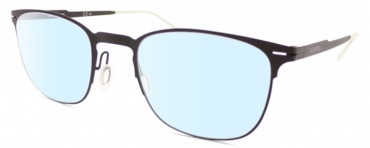 Profile View of Carrera CA6660 Designer Blue Light Blocking Eyeglasses in Matte Black Frosted Crystal Unisex Panthos Full Rim Stainless Steel 50 mm