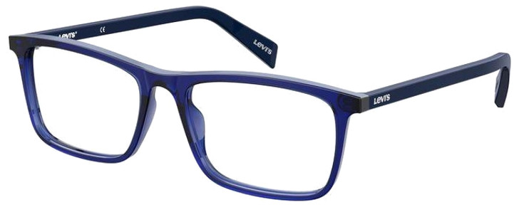 Profile View of Levi's Seasonal LV1004 Designer Single Vision Prescription Rx Eyeglasses in Crystal Royal Blue Unisex Rectangular Full Rim Acetate 53 mm