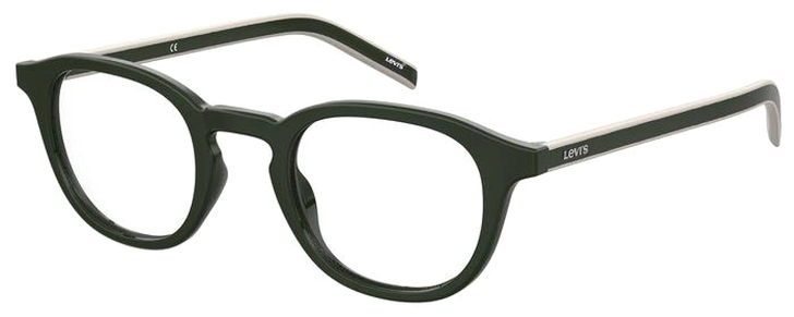 Profile View of Levi's Seasonal LV1029 Designer Reading Eye Glasses with Custom Cut Powered Lenses in Army Green Grey Unisex Panthos Full Rim Acetate 48 mm