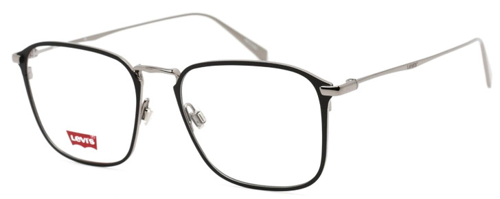 Profile View of Levi's Timeless LV5000 Designer Single Vision Prescription Rx Eyeglasses in Black Ruthenium Silver Unisex Square Full Rim Metal 52 mm