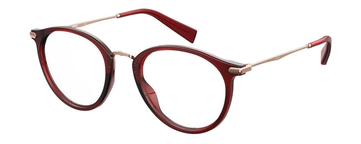 Profile View of Levi's Timeless 5006 Unisex Designer Reading Glasses Crystal Red Rose Gold 50 mm