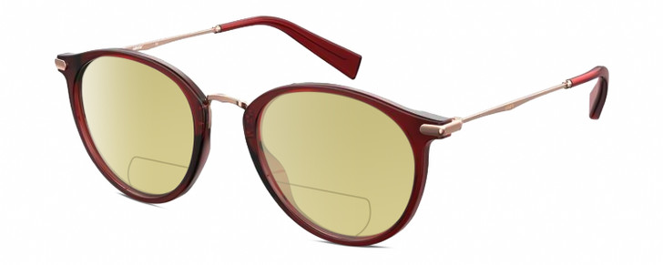 Profile View of Levi's Timeless LV5006 Designer Polarized Reading Sunglasses with Custom Cut Powered Sun Flower Yellow Lenses in Crystal Red Rose Gold Unisex Round Full Rim Metal 50 mm