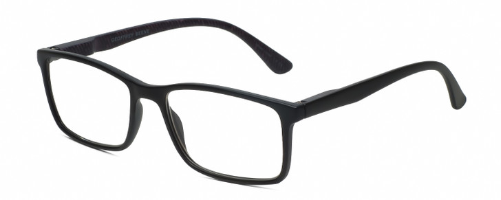 Profile View of Geoffrey Beene GBR002 Designer Reading Eye Glasses with Custom Cut Powered Lenses in Matte Black Plum Purple Stripe Mens Rectangular Full Rim Acetate 53 mm