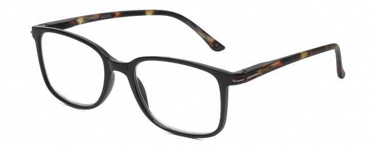 Profile View of Geoffrey Beene GBR006 Designer Single Vision Prescription Rx Eyeglasses in Gloss Black Crystal Tortoise Havana Mens Rectangular Full Rim Acetate 53 mm
