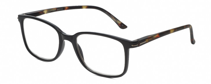 Profile View of Geoffrey Beene GBR006 Designer Blue Light Blocking Eyeglasses in Gloss Black Crystal Tortoise Havana Mens Rectangular Full Rim Acetate 53 mm