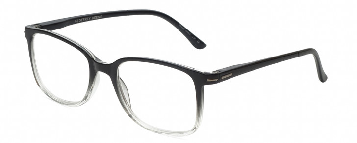 Profile View of Geoffrey Beene GBR006 Designer Reading Eye Glasses with Custom Cut Powered Lenses in Gloss Black Clear Crystal Fade Mens Rectangular Full Rim Acetate 53 mm
