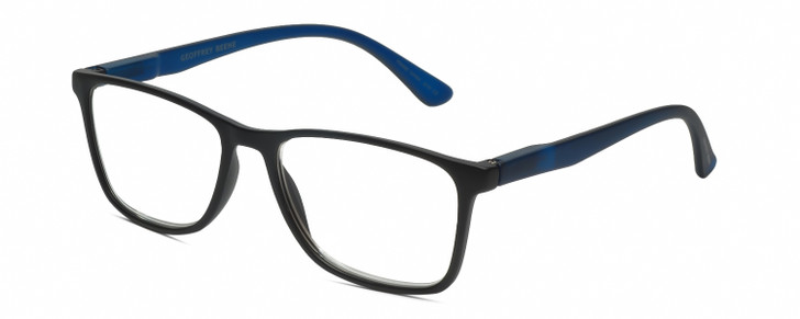 Profile View of Geoffrey Beene GBR007 Designer Progressive Lens Blue Light Blocking Eyeglasses in Matte Black Navy Blue Mens Rectangular Full Rim Acetate 53 mm