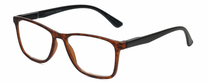 Profile View of Geoffrey Beene GBR007 Designer Reading Eye Glasses with Custom Cut Powered Lenses in Matte Dark Tortoise Havana Black Mens Rectangular Full Rim Acetate 53 mm