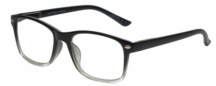 Profile View of Geoffrey Beene GBR009 Designer Bi-Focal Prescription Rx Eyeglasses in Gloss Black Clear Crystal Fade Mens Panthos Full Rim Acetate 52 mm