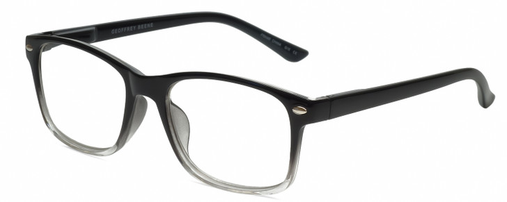 Profile View of Geoffrey Beene GBR009 Designer Progressive Lens Blue Light Blocking Eyeglasses in Gloss Black Clear Crystal Fade Mens Panthos Full Rim Acetate 52 mm