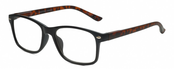 Profile View of Geoffrey Beene GBR009 Designer Progressive Lens Blue Light Blocking Eyeglasses in Matte Black Crystal Tortoise Havana Mens Panthos Full Rim Acetate 52 mm